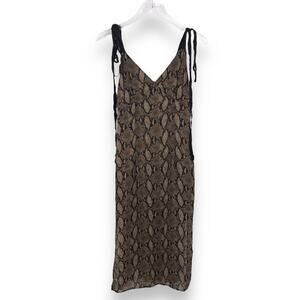 Goen. J Vegas Python Print Midi Dress 4 Sleeveless V-Neck Side Slit Shoulder Tie